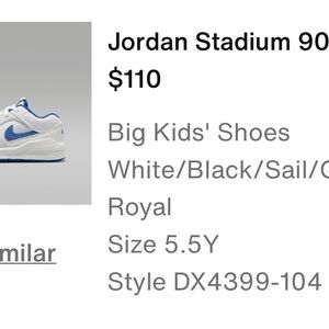 Jordan Stadium 90 Kids' or Women’s Shoes- White and Royal Blue